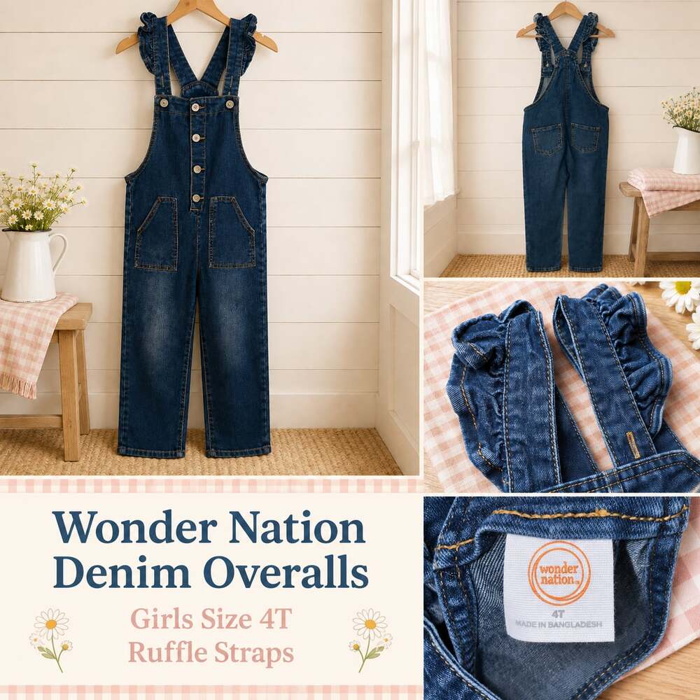 Wonder Nation Girls Denim Overalls Ruffle Straps Size 4T